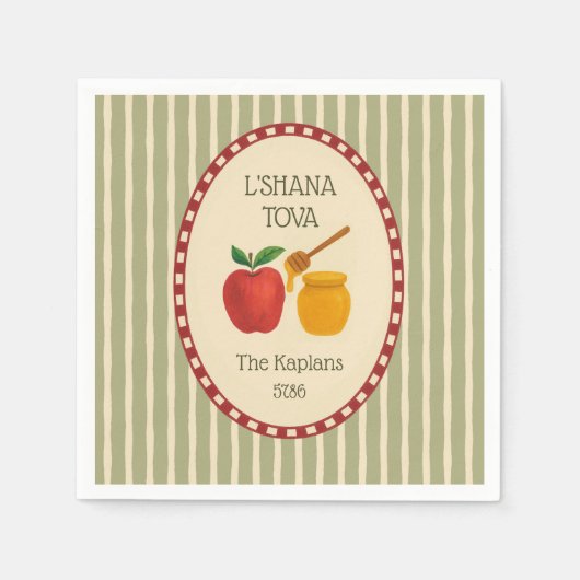 L'Shana Tova Rosh Hashanah Joods Nieuwjaar Gestree Servet (Voorkant)