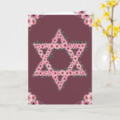 L'Shanah Tovah Davidster Roze Bloem Kaart (Gele Bloem)