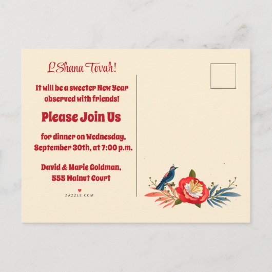 L'Shanah Tovah! Een goed en lief Nieuwjaar Honey Uitnodiging Briefkaart (Achterkant)