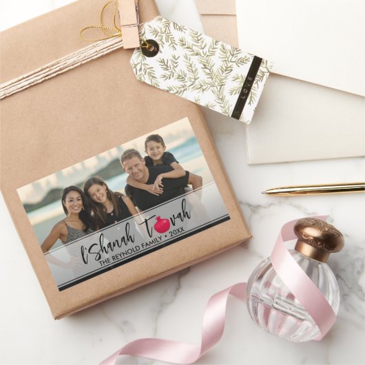 L'Shanah Tovah Pomegranate Elegant Script Photo Rechthoekige Sticker (Geschenken)