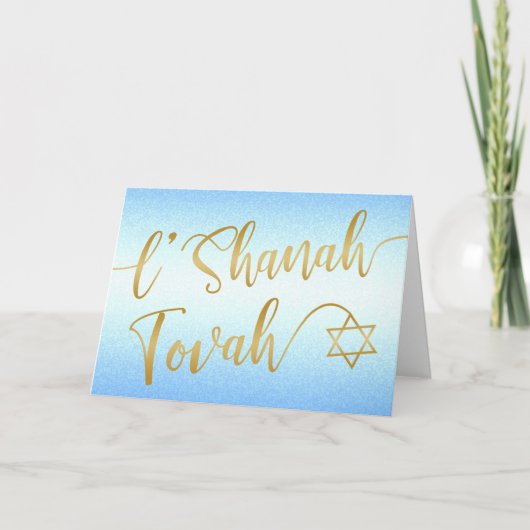 L'Shanah Tovah Rosh Hashanah Gold Script Blauw Kaart (Voorkant)