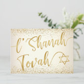 L'Shanah Tovah Rosh Hashanah Gold Script Glitter Feestdagenkaart (Staand voorkant)