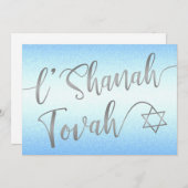 L'Shanah Tovah Rosh Hashanah Silver Script Blue Feestdagenkaart (Voorkant / Achterkant)