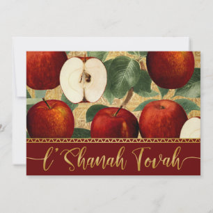 L'Shanah Tovah Rosh Hashanah Vintage Appels Rood Feestdagenkaart