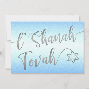 L'Shanah Tovah Rosh Hashanah Zilver Schrift Blauw Feestdagenkaart