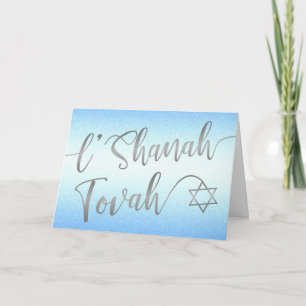 L'Shanah Tovah Rosh Hashanah Zilveren Schrift Blau Kaart