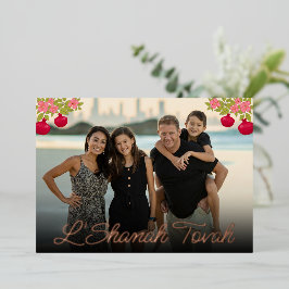 L'Shanah Tovah Script Photo Pomegranate Flower Folie Feestdagenkaart
