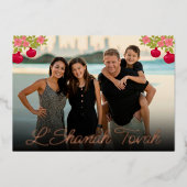 L'Shanah Tovah Script Photo Pomegranate Flower Folie Feestdagenkaart (Voorkant)