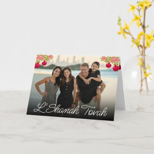 L'Shanah Tovah Script Photo Pomegranate Flower Kaart (Gele Bloem)