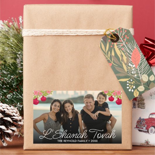 L'Shanah Tovah Script Photo Pomegranate Flower Rechthoekige Sticker (Feestdagen)