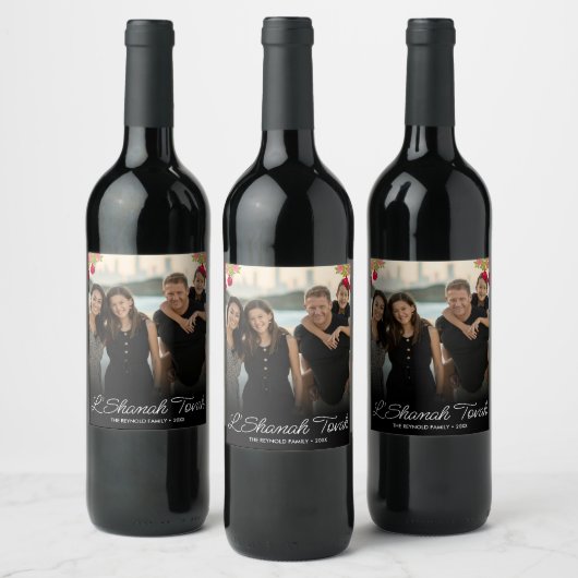 L'Shanah Tovah Script Photo Pomegranate Flower Wijn Etiket (Flessen)