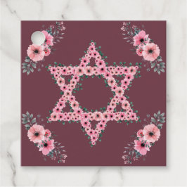 L'Shanah Tovah Star van David Pink Flower Bedankjes Labels