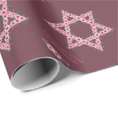 L'Shanah Tovah Star van David Pink Flower Cadeaupapier (Rol Hoek)