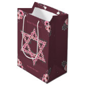 L'Shanah Tovah Star van David Pink Flower Medium Cadeauzakje (Voorkant Gekanteld)