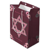 L'Shanah Tovah Star van David Pink Flower Medium Cadeauzakje (Achterkant Gekanteld)
