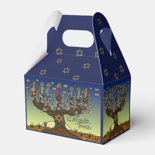 L'shanah Tovah Tree of life Menorah Favor Box Bedankdoosjes (Achterkant)