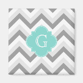 Lt. 2 Gray White Chevron Aqua Monogram Magneet (Voorkant)