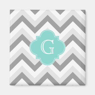 Lt. 2 Gray White Chevron Aqua Monogram Magneet
