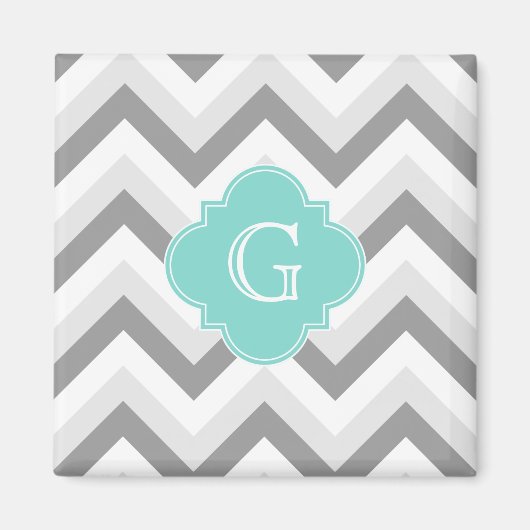 Lt. 2 Gray White Chevron Aqua Monogram Magneet (Voorkant)