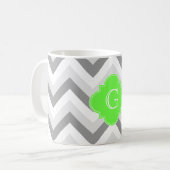 Lt. 2 Gray White Chevron Limoen Quatrefoil Monogra Koffiemok (Voorkant links)