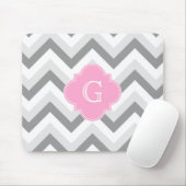 Lt. 2 Gray White Chevron Pink Quatrefoil Monogram Muismat (Met muis)