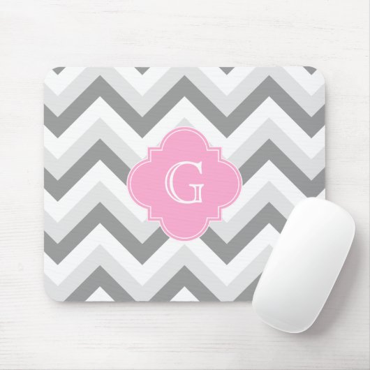 Lt. 2 Gray White Chevron Pink Quatrefoil Monogram Muismat (Met muis)