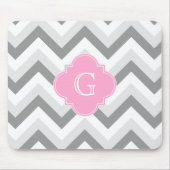 Lt. 2 Gray White Chevron Pink Quatrefoil Monogram Muismat (Voorkant)