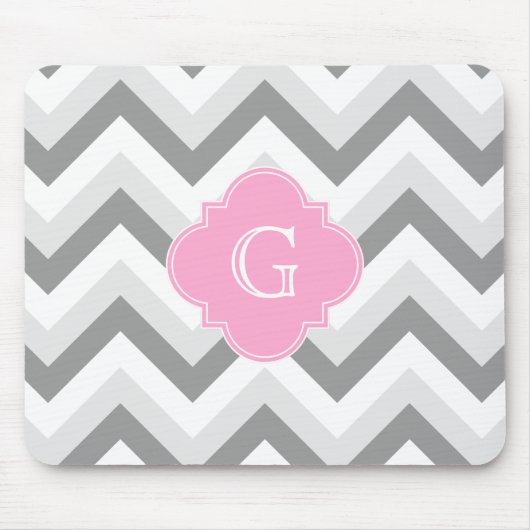 Lt. 2 Gray White Chevron Pink Quatrefoil Monogram Muismat (Voorkant)