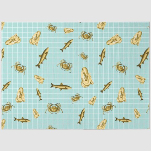 Lt Blauw en Goud Nautical Serie Ontwerp 4 Tissuepapier (Voorkant)