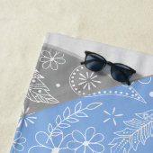 LT Blauw Grijs Boho Bloemen Doodles Volleybal Strandlaken (In situ)