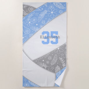 LT Blauw Grijs Boho Bloemen Doodles Volleybal Strandlaken