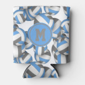 Lt blauw grijs volleyballen patroon speler monogra blikjeskoeler (Voorkant)