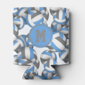 Lt blauw grijs volleyballen patroon speler monogra blikjeskoeler (Achterkant)