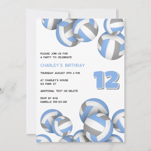 Lt Blauw Grijs Volleyballen Verjaardag of Team Par Kaart (Voorkant)