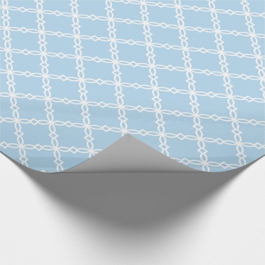 Lt Blauw Wit Groot Fancy Quatrefoil Patroon Cadeaupapier (Hoek)