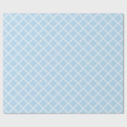 Lt Blauw Wit Groot Fancy Quatrefoil Patroon Cadeaupapier (Vlak)