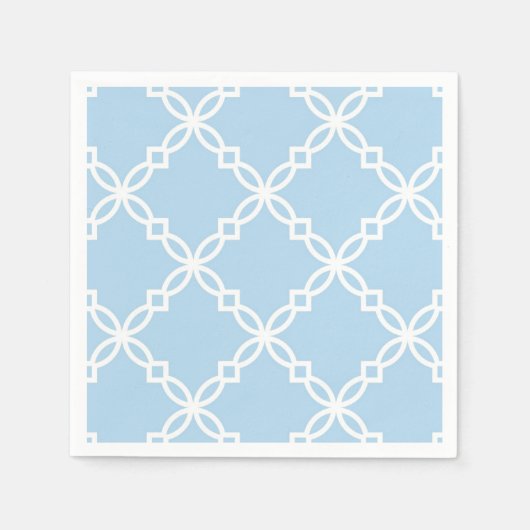 Lt Blauw Wit Groot Fancy Quatrefoil Patroon Servet (Voorkant)