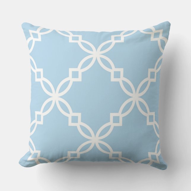 Lt Blauw Wit Groot Fantasie Vierlob Motief Kussen (Voorkant)