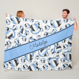 Lt blauw zwart-witvolleybalpatroon netaccent fleece deken