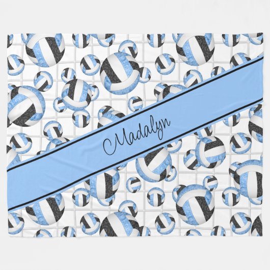 Lt blauw zwart-witvolleybalpatroon netaccent fleece deken (Voorkant (Horizontaal))