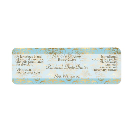 Lt blauwe en gouddampzeep en cosmetische etiketten (Voorkant)