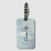 Lt. Blauwe marmer met goudmonogrammed Bagagelabel (Voorkant (verticaal))