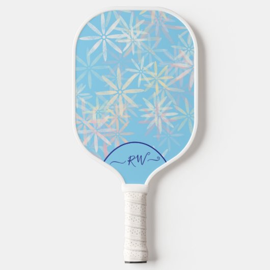 Lt Blauwe Retro bloem macht Pickleball Paddle (Voorkant)
