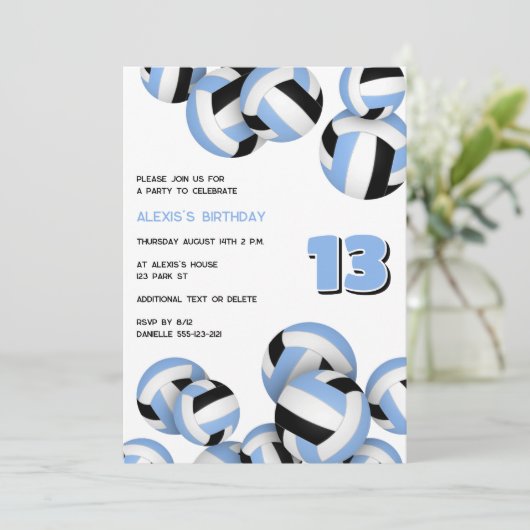 Lt Blauwe Zwarte Volleyballen Verjaardag of Team P Kaart (Staand voorkant)