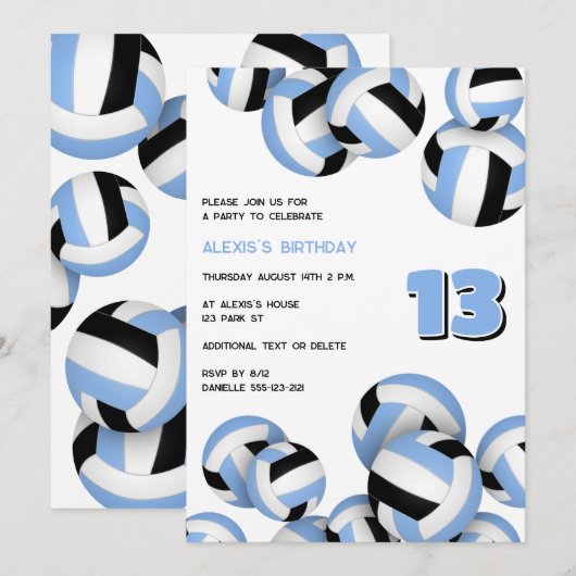 Lt Blauwe Zwarte Volleyballen Verjaardag of Team P Kaart (Voorkant / Achterkant)