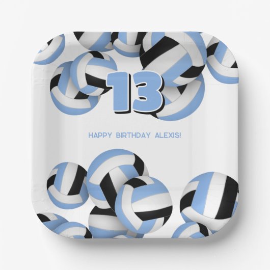 Lt Blauwe Zwarte Volleyballs Kinderverjaardagsfees Papieren Bordje (Voorkant)