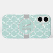 Lt Blauwgroen grijs wit Marokkaans Quatrefoil Mono Case-Mate iPhone Case (Achterkant (horizontaal))