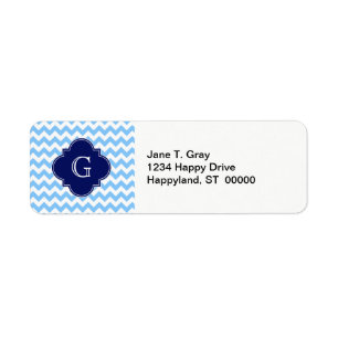 Lt Blu Wht Chevron Zigzag Navy Quatrefoil Monogram Etiket