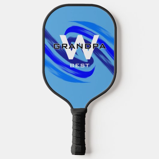 Lt Blue Beste Opa met Monogramed initialen Pickleball Paddle (Achterkant)