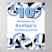 lt blue black volleyballs birthday party welcome poster (Voorkant)